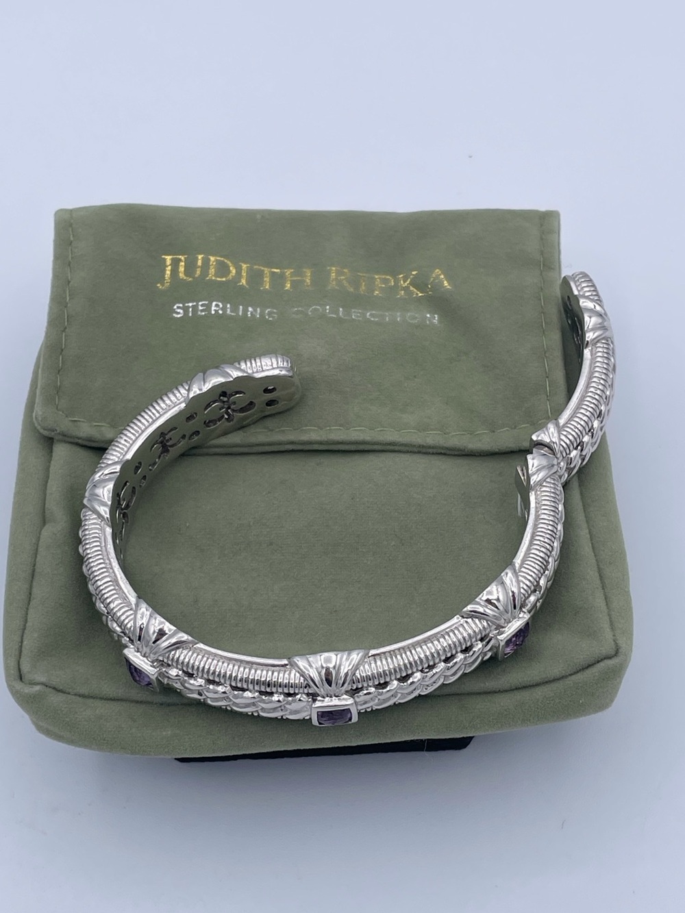 Judith Ripka 925 Sterling Silver Amethyst Cuff Bracelet Thailand Heavy 48.6g - Picture 3 of 11